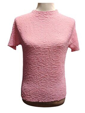 Vintage Y2K Popcorn Shirt Textured Pink Stretch Top One Size Fine Smocked Tee